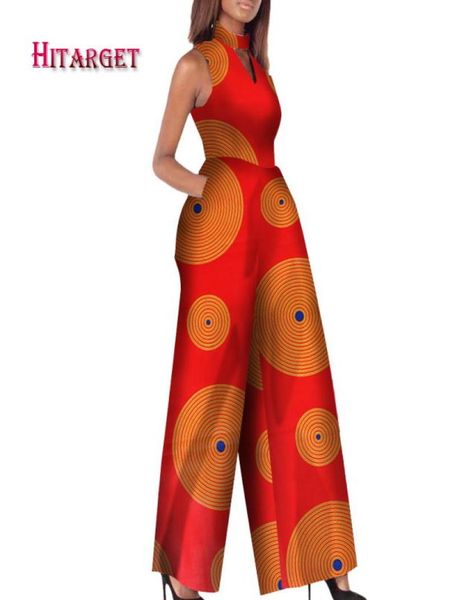 

2018 african print women jumpsuit oneck sleeveless autumn romper wide leg pants african ladies jumpsuits rompers wy22441163898, Black;white