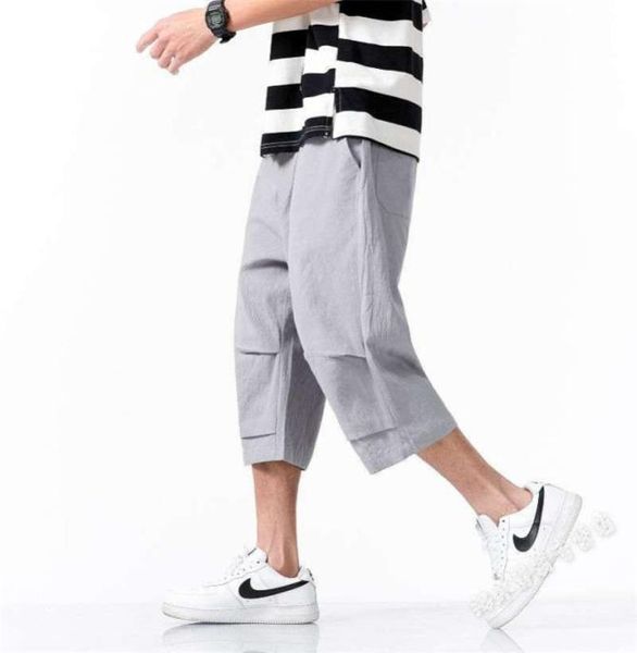 

2020 summer men calflength loose pants japanese male cotton linen streetwear joggers hip hop trousers plus size m8xl5635960, Black