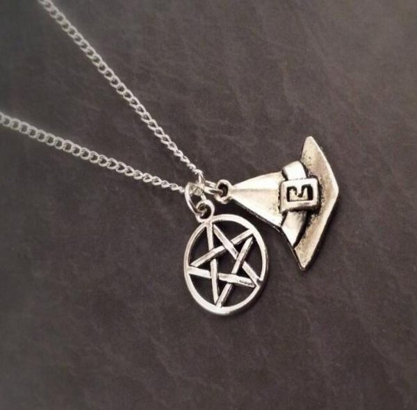 

wizard hat supernatural pentagram necklaces witchcraft pentacle statement necklace pendant jewelry vintage silver terror party got3414255