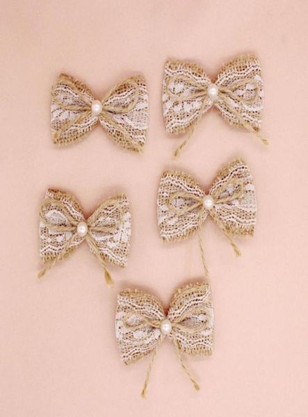 

60pcslot vintage natural jute burlap hessian bows lace ribbon trim rustic wedding decoration marriage party decor bowknot20750721889097, Slivery;white
