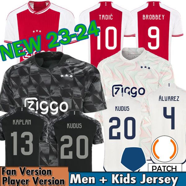 

23 24 tadic soccer jerseys kids kit 2023 2024 away home bassey berghuis third black bergwijn klaassen brobbey ajaxs football shirt uniforms, Black;yellow