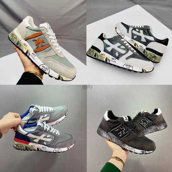 

premiata men casual shoes luxury sneakers white black lace-up shoe with box