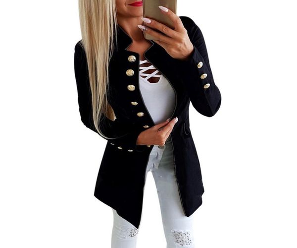 

nibesser vintage women blazer spring fashion solid long sleeve slim fit ladies blazer 2019 casual button workwear jacket female7719367, White;black