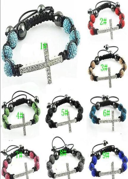 

100pcs shambhala 10mm crystal side ways bracelets sideways bracelet with pave crystal beads7349149, Black