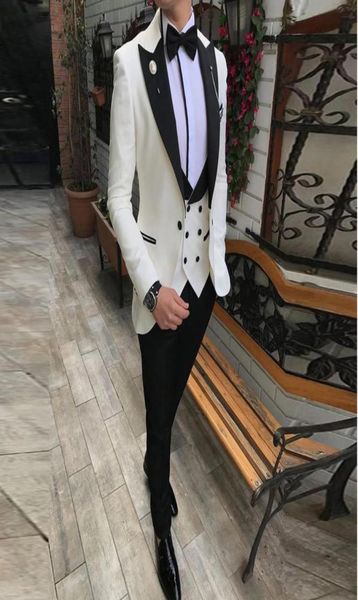 

men 3 pieces slim fit business suits groom champagne noble grey white tuxedos for formal wedding suit blazerpantsvest8652985, White;black