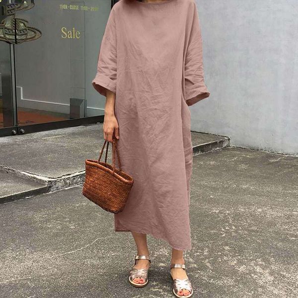 

autumn art casual womens long sleeved round collar pure color dress x large kaftan, Black;gray