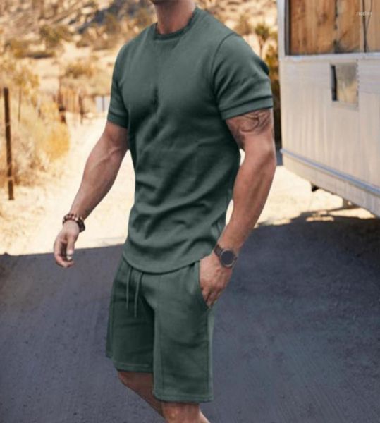 

men039s tracksuits 2 pcsset chic men tshirt shorts set mid waist hawaii short sleeve pure color pants2069082, Gray