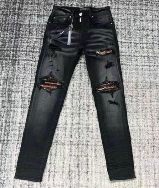 

hm5611 mens jeans distressed motorcycle biker jean rock skinny slim ripped hole stripe fashionable snake embroidery 1290241, Blue
