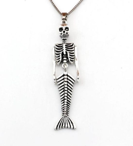 

20pcs lots mermaid body skull skeleton shaped charms pendant necklaces travel protection pendants necklaces 236inches chains a49164593140, Silver
