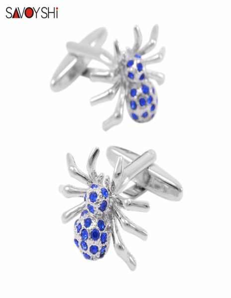 

savoyshi novelty spider cufflinks for mens shirt cuff bottons blue crystal cuff links fashion gift brand jewelry8587924, Silver