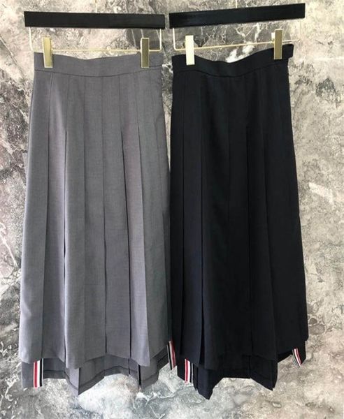 

fashion brand tb pleated skirt women preppy style split midcalf skirts lady empire falda gray blue jk uniform jupe femme 2202211463638, Black