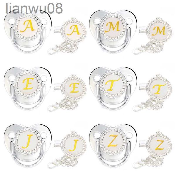 

pacifiers# 26 name initial letter baby pacifier with clip silver bling food grade silicone infant nipple dummy soother baby shower gift x080