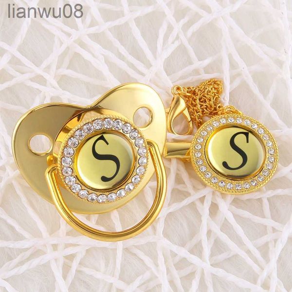 

pacifiers# handmade bling gold baby pacifier chain clip 26 alphabet shimmer crystal newborn pacifier silicone nipple orthodontic soother x08