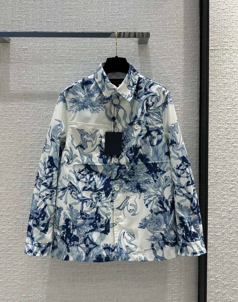 

new 2023 autumn women's flower printing jacket fashion turn down collar elegant button up coat for women long sleeve casual, Black;brown