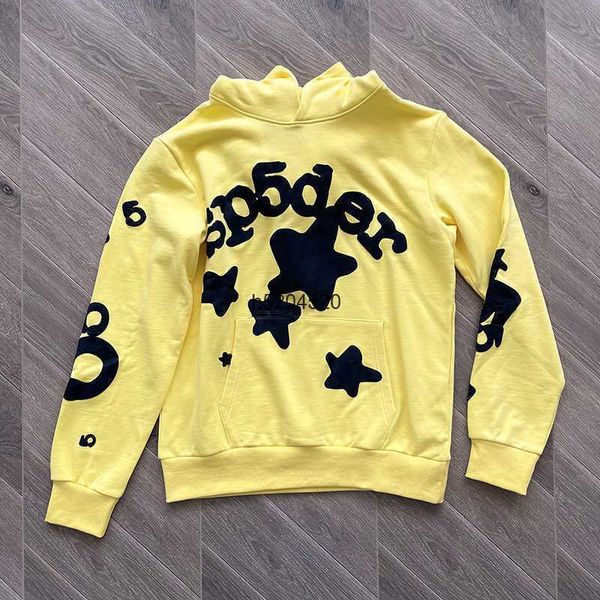 

men's and women's hoodies sweatshirts sweatpants fashion brand sp5der 55555 yellow star pullover young thug spiderweb, Black