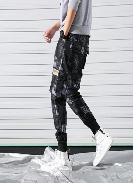 

fashion hip hip pants cargo harem pant men pockets streetwear print harajuku casual overalls male jogger sweatpant trousers6165662, Black