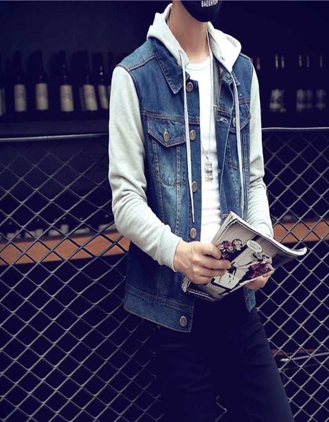 

denim jacket men hooded sportswear outdoors casual fashion jeans jackets hoodies cowboy mens jacket coat1002954, Black;brown