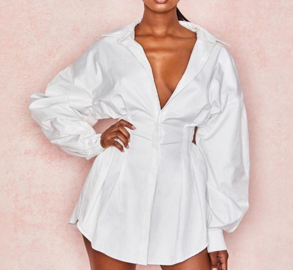 

women039s blouses 2022 women shirt dress solid color ladies deep v neck long sleeve shirts female casual autumn sundress s8357186, White