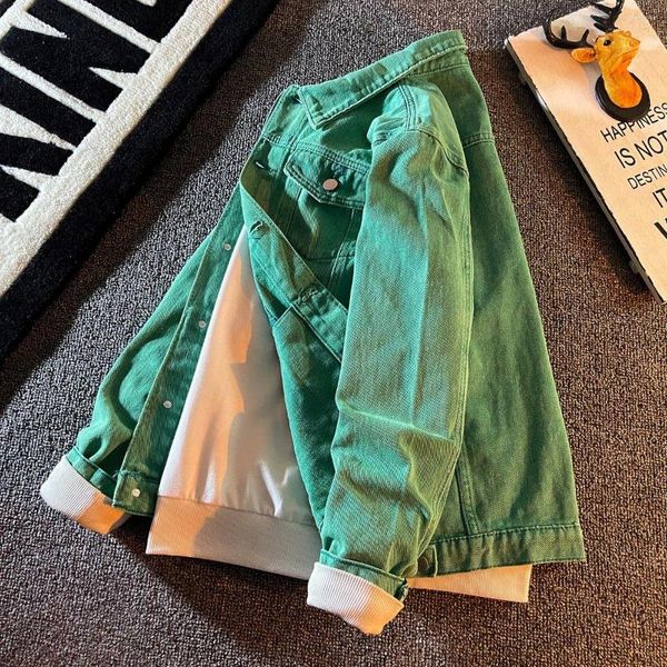 

men's jackets green denim jacket men y2k coats cardigan male harajuku hip hop japanese streetwear clothes for teenagers, Black;brown