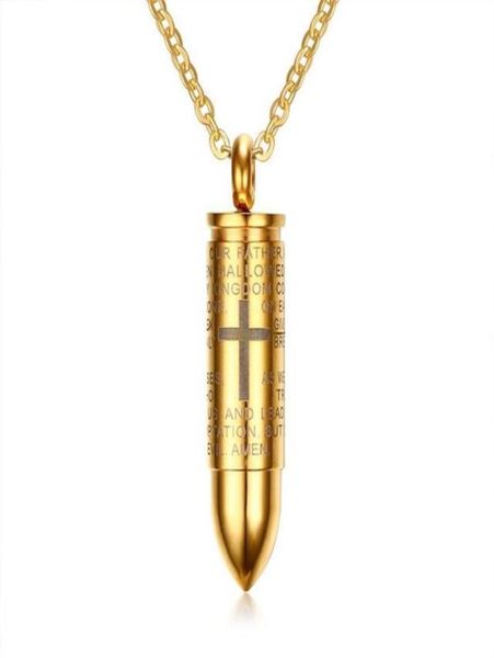 

bullet pendant for men engraved lord bible prayer necklace stainless steel male jewelry cremation ashes urn bijoux278o72668982988950, Silver