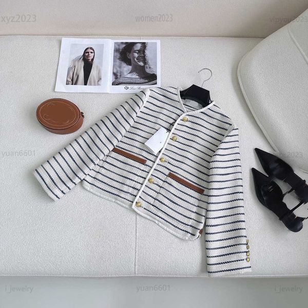 

womens designer jacket fashion contrast stripe design coat size s- long sleeved round neck overcoat aug02, Black;brown