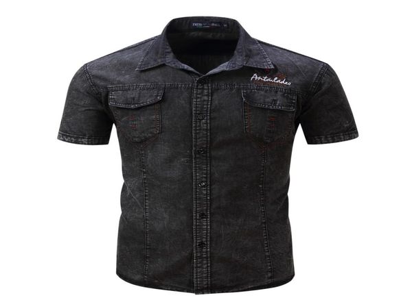 

2020 new shirt men short sleeve denim shirt mens casual dress male jean shirts street wearing4389294, White;black