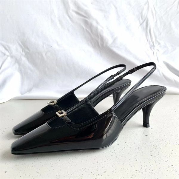 

dress shoes pointed toe pumps fashion women one strap back high heels ladies office party sandal brand female summer outdoor shoe 230803, Black