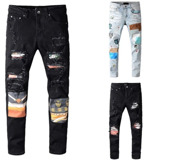 

luxury jeans hip hop pants designer jeans distressed ripped biker jean slim fit motorcycle denim jeans hip hop skinny homme4913293, Blue