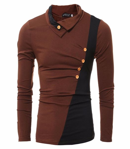 

fashion oblique button patchwork tshirts men039s long sleeve v neck t shirt cotton hit color tee stitching tee shirt homm4595850, White;black