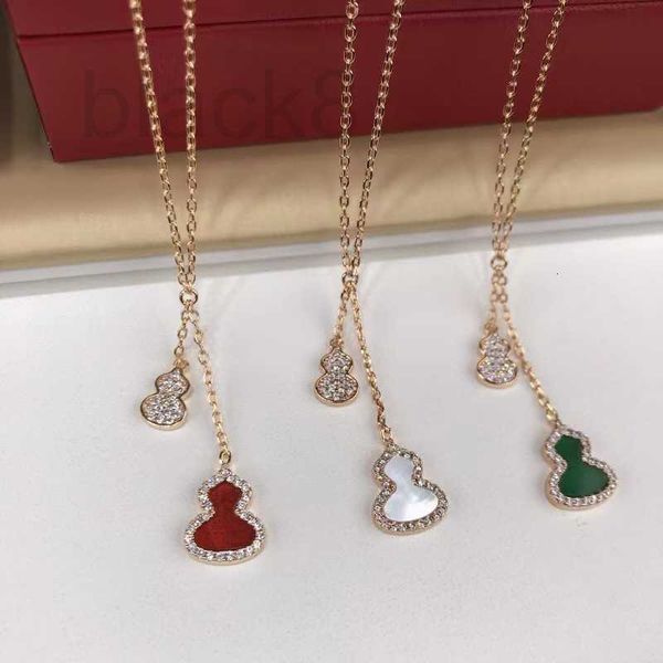 

strands, strings designer gourd necklace female size double gourd pendant thickened electroplating 18k rose gold white fritillaria full diam, Black