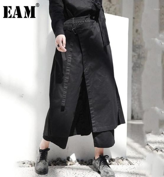 

women039s pants capris 2022 spring high elastic waist black loose vent long wide leg trousers women fashion tide ji08412979436, Black;white