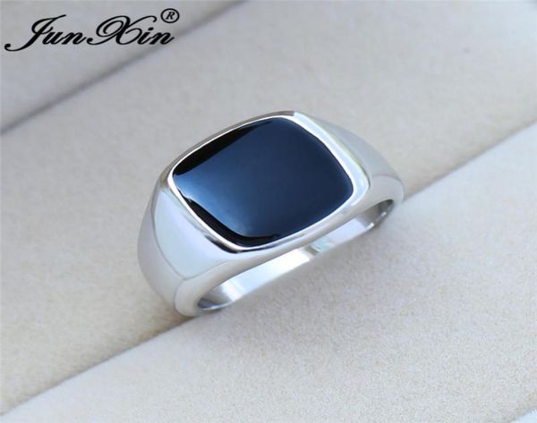 

vintage mens black stone geometric rings for men 925 silver yellow gold color big wedding bands male engagement party jewelry1329745, Slivery;golden