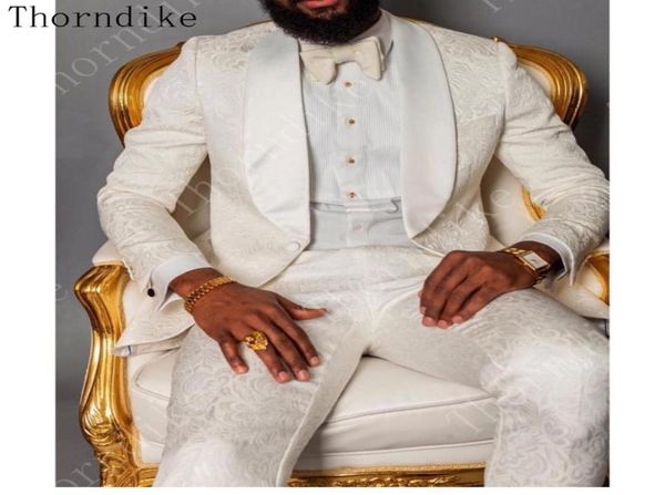 

thorndike groomsmen one button groom tuxedos peaked lapel ivory jacquard men suits 2 pieces for wedding prom dinner jacketpants9592094, White;black
