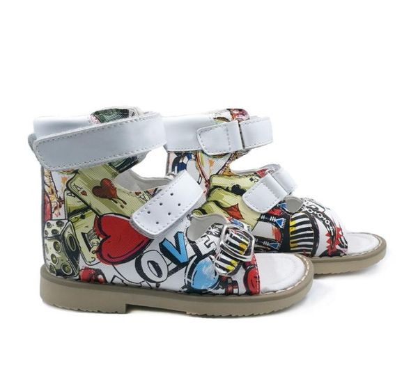 

children opentoe corrective arch support orthopedic leather sandals lovely graffiti summer shoes for toddler boys and girls y20044490465, Black;red