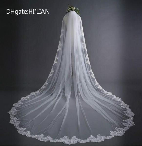 

new 3 meter white cathedral wedding veils long lace edge bridal veil with comb wedding accessories bride mantilla wedding veil1200502, Black