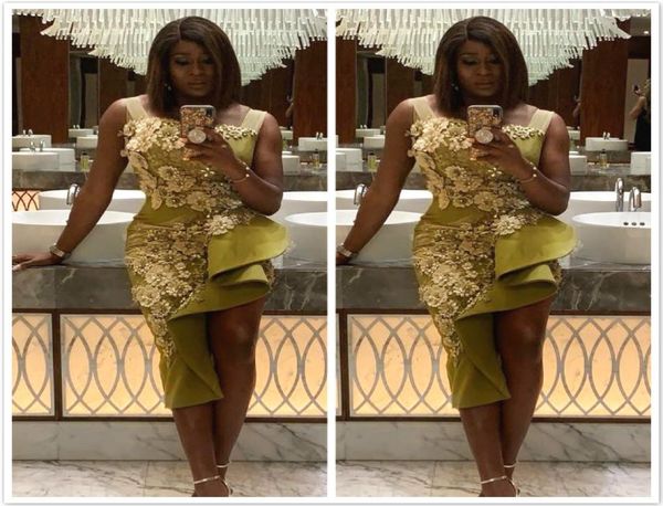 

aso ebi 2019 arabic sheath evening dresses spaghetti 3d floral appliques beaded prom dresses high split formal party bridesma3206282, Black