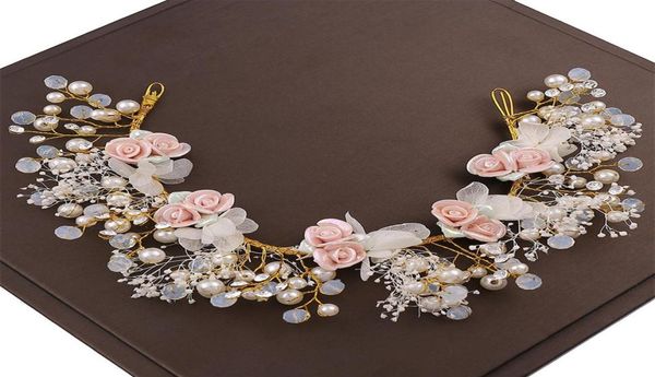 

children rhinestone pearl flower crown fashion crystal hand made wedding garlands jewelry pography girls hair accessories a66502518444524, Slivery;white