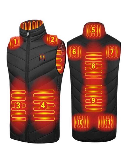 

11 panels heated vest jacket fashion men women coat intelligent usb heating thermal warm clothes winter heated vest 2111202540823, Black;white