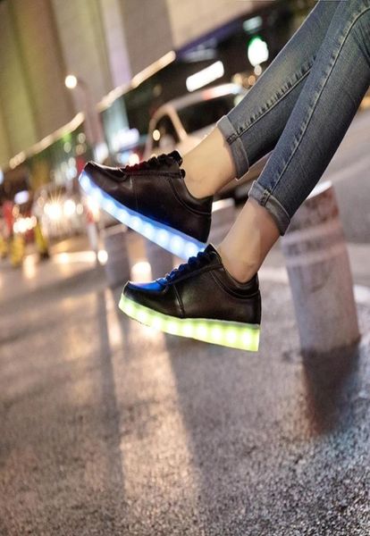 

unclejerry size 3146 usb chargering led shoes for kids adults light up sneakers for boys girls men women glowing party shoes lj2805422783, Black
