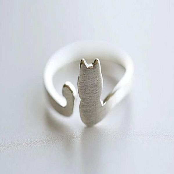 

10pcs r013 gold silver cute adjustable cat ring lovely cat tail rings simple animal kitty rings for women ladies7552181, Golden;silver