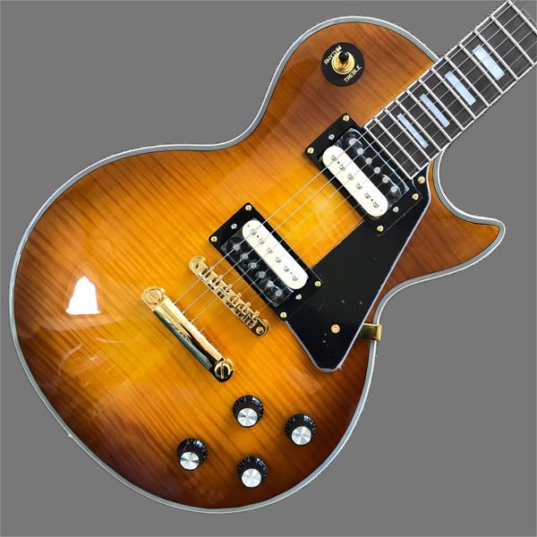 

custom electric guitar, gold hardware, rosewood fingerboard, tobacco burst maple solid mahogany body guitar