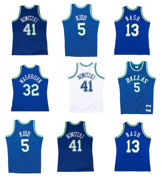 

dirk nowitzki maverick basketball jersey dalla jason kidd steve nash jamal mashburn mitchell and ness throwback blue white size s-xxl, Black;red