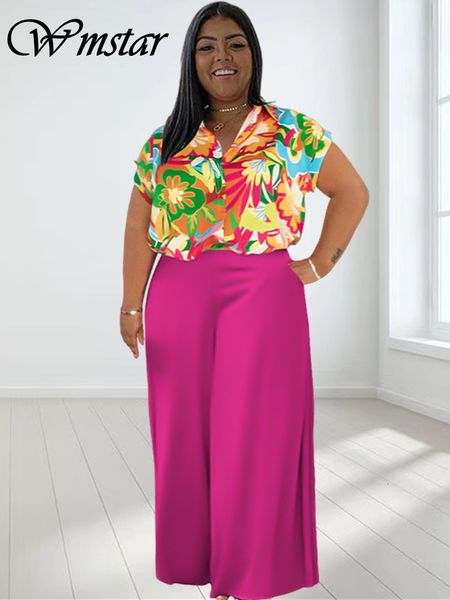 

women's plus size pants wmstar two piece set clothing printed tshirts and solid wide leg pockets wholesale dropshopping 230804, Black