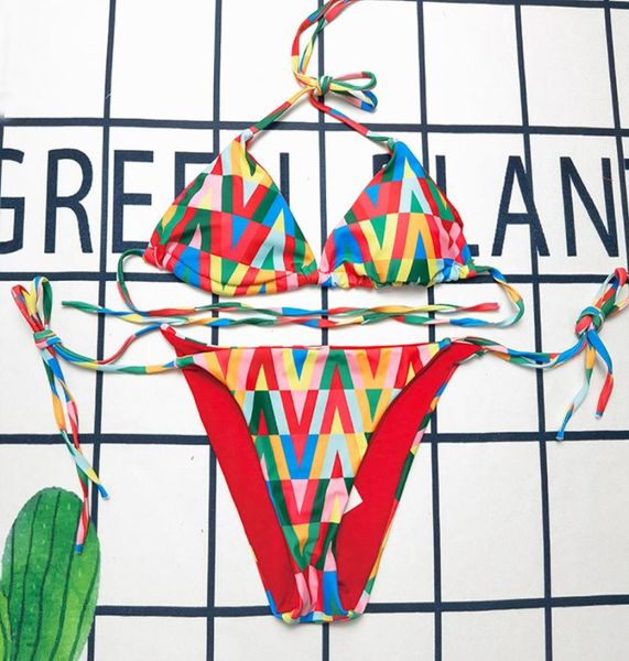 

sling bikini set women colorful letter printed swimwear off shoulder trendy lady swimsuits summer beach bathing suits1829635, White;black