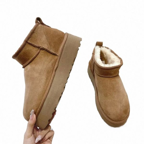 

boots women classic mini platform boot ultra matte fur snow boots suede wool blend comfort winter designer ankle booties size 35-40 uggitys, Black