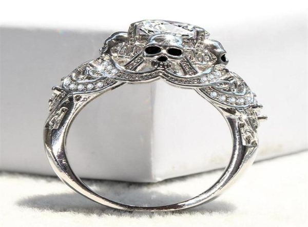 

luxury skull engagement rings for women gothic skeleton classic silver color cz crystal wedding jewelry drop band258v5991280
