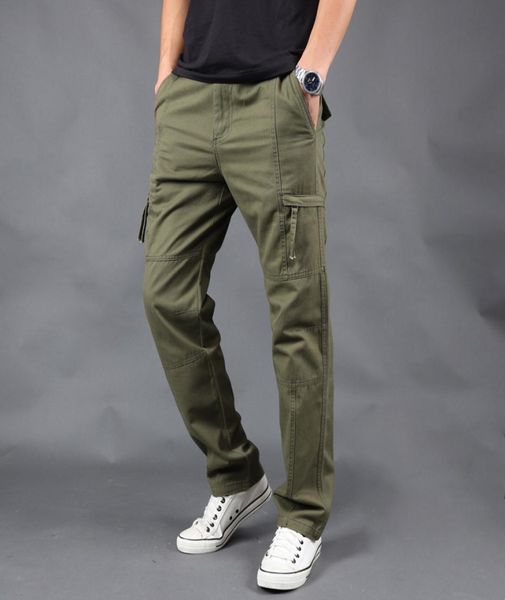 

spring autumn mens cargo pants casual baggy regular cotton trousers male combat tactical pant with zipper9832256, Black