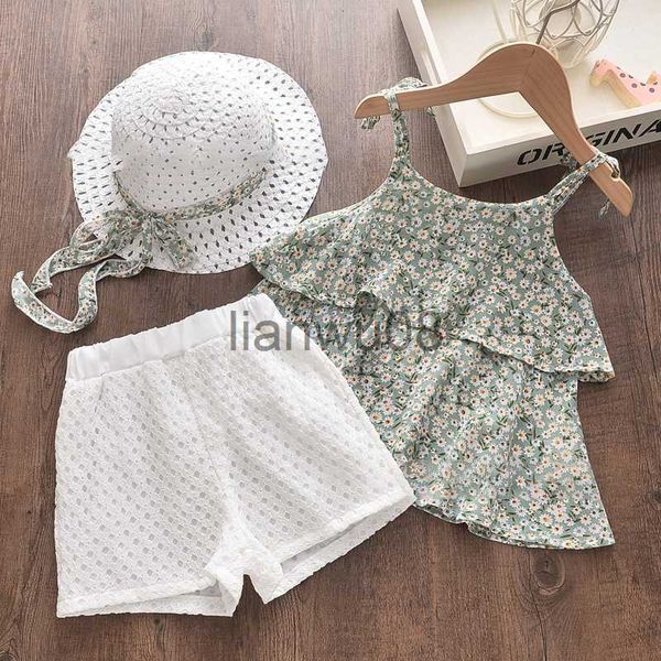 

clothing sets girl summer sets girls fashion kids outfit fragmented suspender skirthollowed out shortshat 3piece set kids clothes girls x080, White