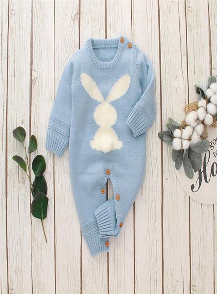 

baby rompers cute rabbit pom born toddler jumpsuit outfit long sleeve autumn infant girl boy winter clothing knitted warm 220525275890965, Blue