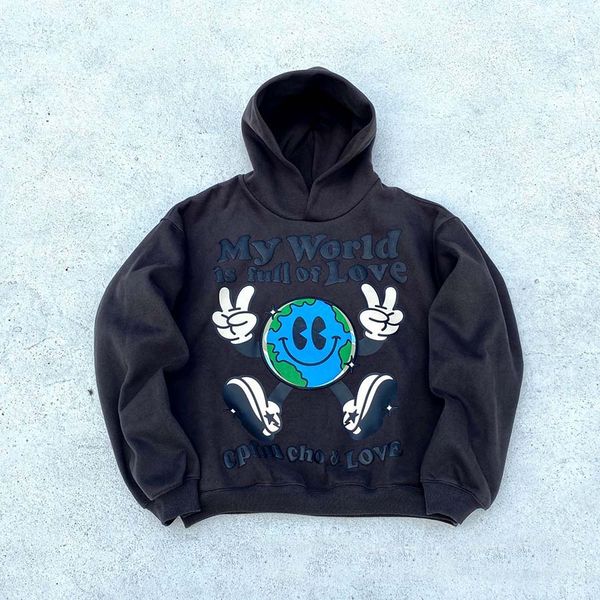 

thick sweatshirts hoodies mens womens puff smile printed oversized fleece men's suprior autumn winter hoodie & sweatshirt, Black;brown